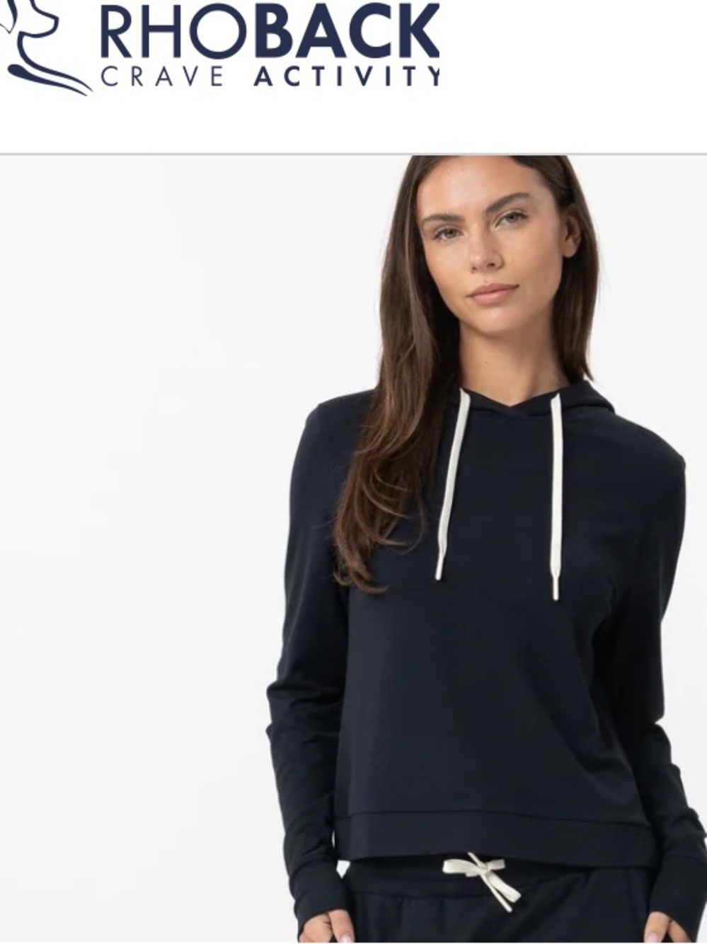 Rhoback Black Pullover Hoodie with Contrast Drawstrings